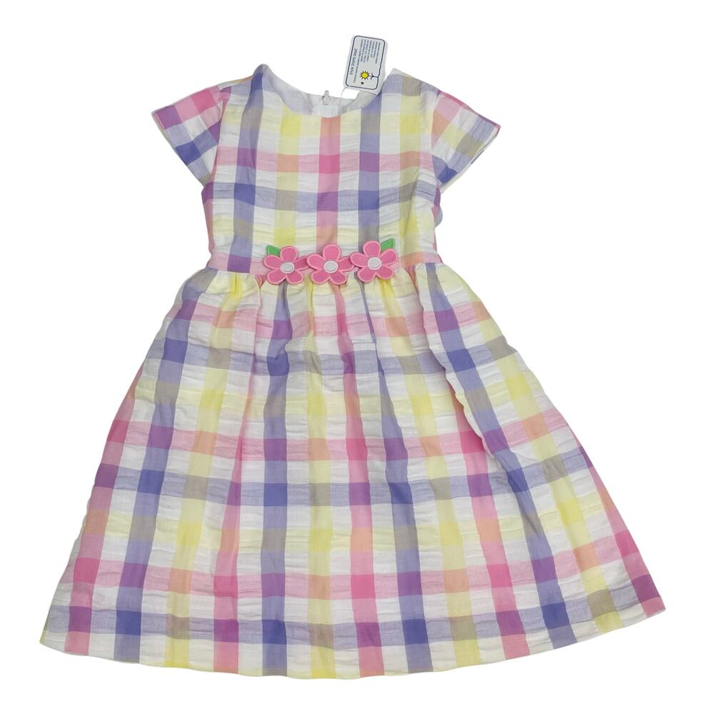 NWT Florence Eiseman Size 4 Pastel Plaid Dress with Flowers